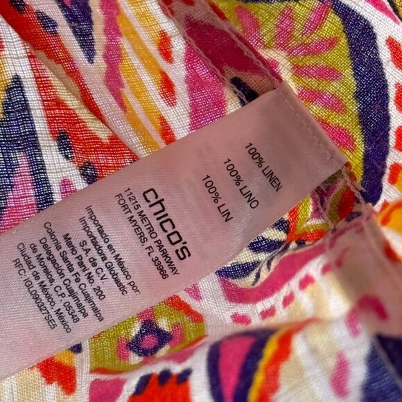 Chicos 3 Womens Ikat Linen Button-Back no iron Shirt blouse 3/4 sleeve Size XL - Picture 5 of 16